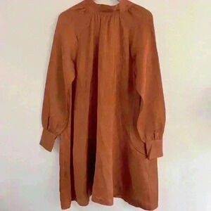 ARKET Stockholm Tie Neck Linen Blend Terracotta Size 36